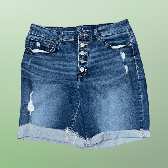 Time & Tru Button Fly High Rise Cuffed Shorts Size 14 #31 - Picture 1 of 3